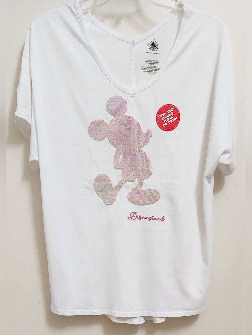**NEW* Disneyland Mickey Mouse Flip Sparkle Iridescent Sequins Women's Shirt Top